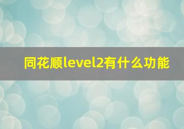 同花顺level2有什么功能