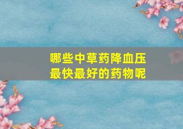 哪些中草药降血压最快最好的药物呢