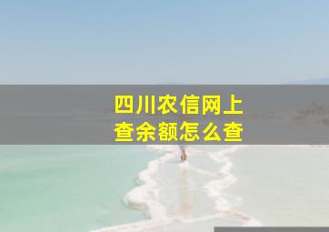 四川农信网上查余额怎么查