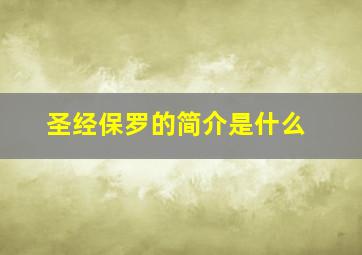 圣经保罗的简介是什么