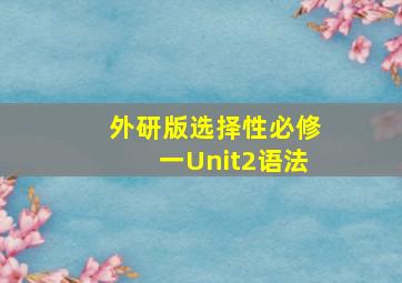 外研版选择性必修一Unit2语法