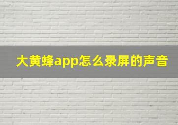 大黄蜂app怎么录屏的声音