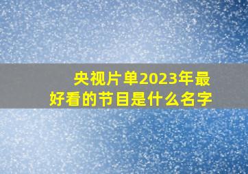 央视片单2023年最好看的节目是什么名字