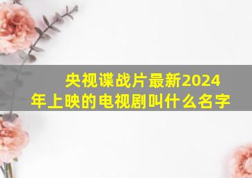 央视谍战片最新2024年上映的电视剧叫什么名字