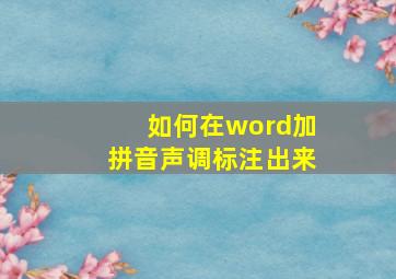 如何在word加拼音声调标注出来