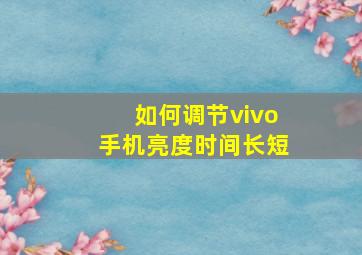 如何调节vivo手机亮度时间长短