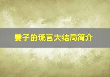 妻子的谎言大结局简介