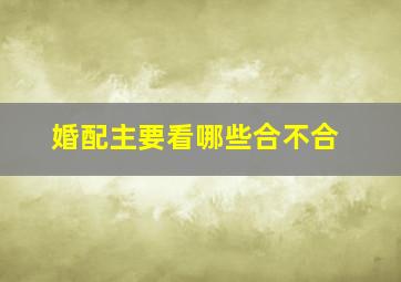 婚配主要看哪些合不合