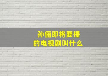 孙俪即将要播的电视剧叫什么