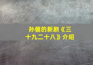 孙俪的新剧《三十九二十八》介绍