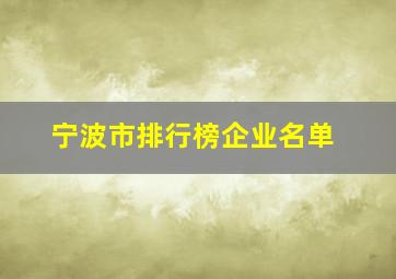 宁波市排行榜企业名单