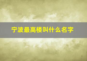 宁波最高楼叫什么名字