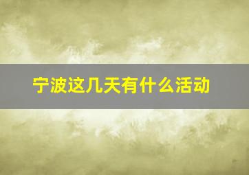 宁波这几天有什么活动