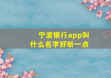 宁波银行app叫什么名字好听一点