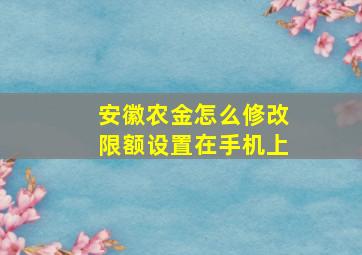 安徽农金怎么修改限额设置在手机上