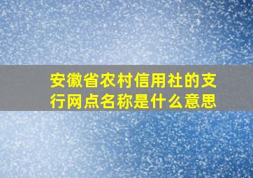 安徽省农村信用社的支行网点名称是什么意思