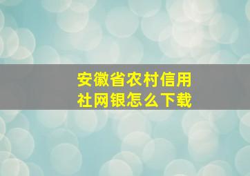 安徽省农村信用社网银怎么下载