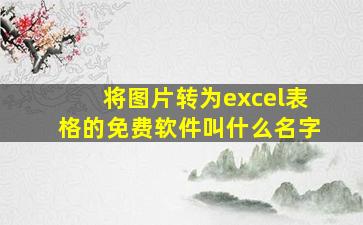 将图片转为excel表格的免费软件叫什么名字