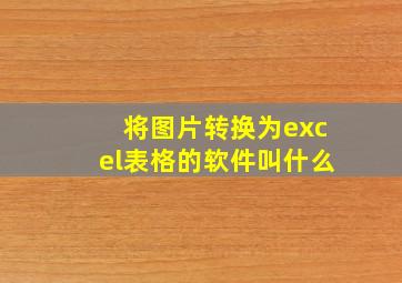 将图片转换为excel表格的软件叫什么