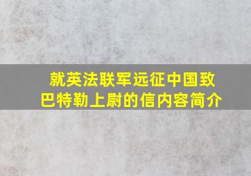 就英法联军远征中国致巴特勒上尉的信内容简介