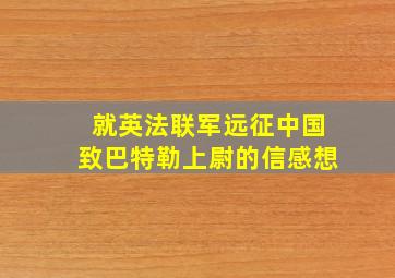 就英法联军远征中国致巴特勒上尉的信感想