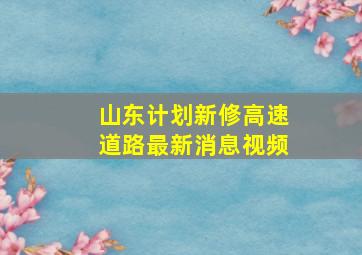 山东计划新修高速道路最新消息视频