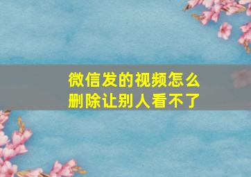 微信发的视频怎么删除让别人看不了