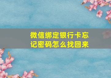 微信绑定银行卡忘记密码怎么找回来