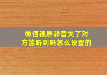 微信视屏静音关了对方能听到吗怎么设置的