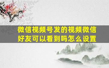 微信视频号发的视频微信好友可以看到吗怎么设置