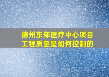 德州东部医疗中心项目工程质量是如何控制的