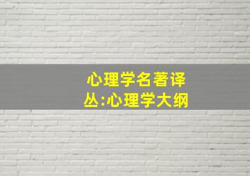 心理学名著译丛:心理学大纲