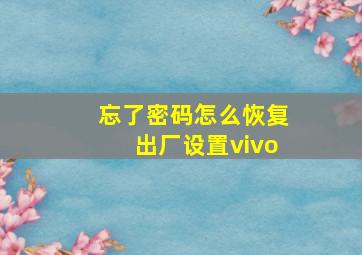 忘了密码怎么恢复出厂设置vivo