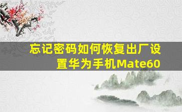 忘记密码如何恢复出厂设置华为手机Mate60