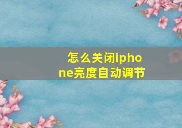 怎么关闭iphone亮度自动调节