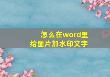 怎么在word里给图片加水印文字