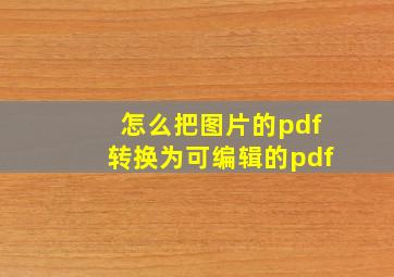 怎么把图片的pdf转换为可编辑的pdf