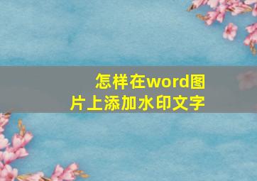 怎样在word图片上添加水印文字