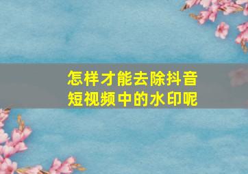 怎样才能去除抖音短视频中的水印呢