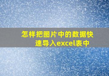 怎样把图片中的数据快速导入excel表中