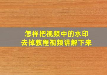 怎样把视频中的水印去掉教程视频讲解下来