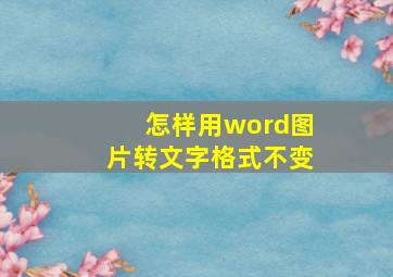 怎样用word图片转文字格式不变