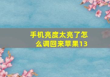 手机亮度太亮了怎么调回来苹果13