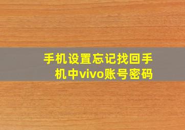 手机设置忘记找回手机中vivo账号密码