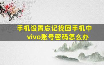 手机设置忘记找回手机中vivo账号密码怎么办