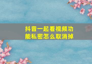 抖音一起看视频功能私密怎么取消掉