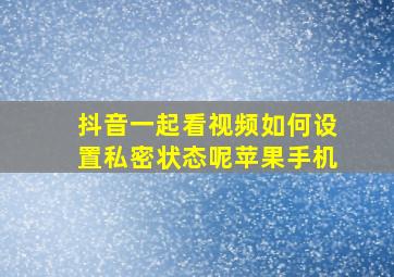 抖音一起看视频如何设置私密状态呢苹果手机