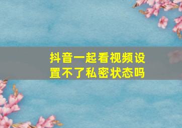 抖音一起看视频设置不了私密状态吗