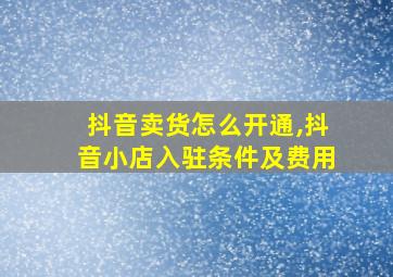 抖音卖货怎么开通,抖音小店入驻条件及费用