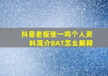 抖音老板张一鸣个人资料简介BAT怎幺解释